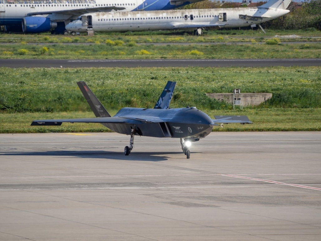 A photo of a military UAV